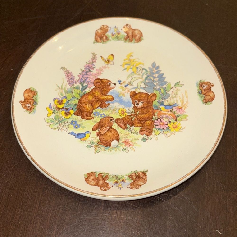 Vintage Staffordshire James Kent Teddy Bears 7" Child's Plate Made in England